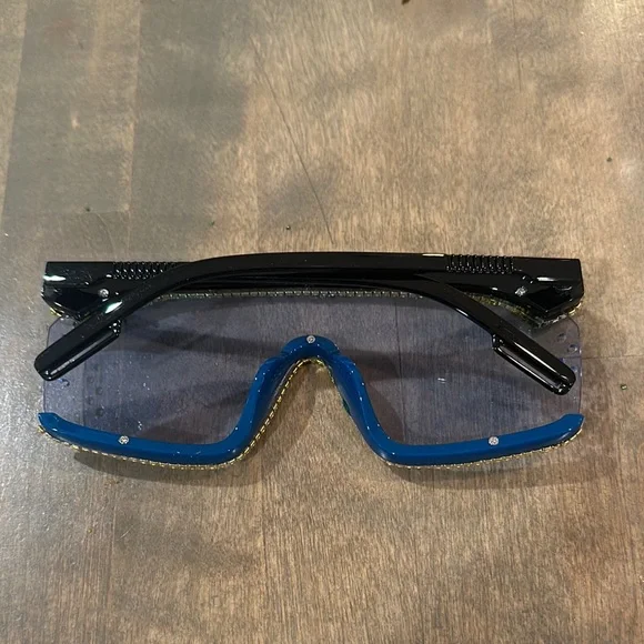 Black and Blue Rhinestone Sunglasses - Picture 3 of 5